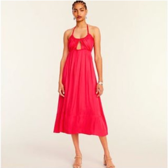 J. CREW Pink Halter Cutout Featherweight Satin Dress - Picture 2 of 10